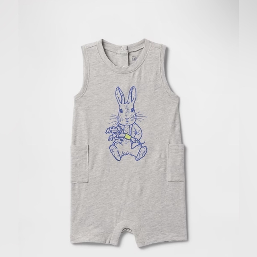 GAP Kids Gray romper Blue Bunny Print rabbit